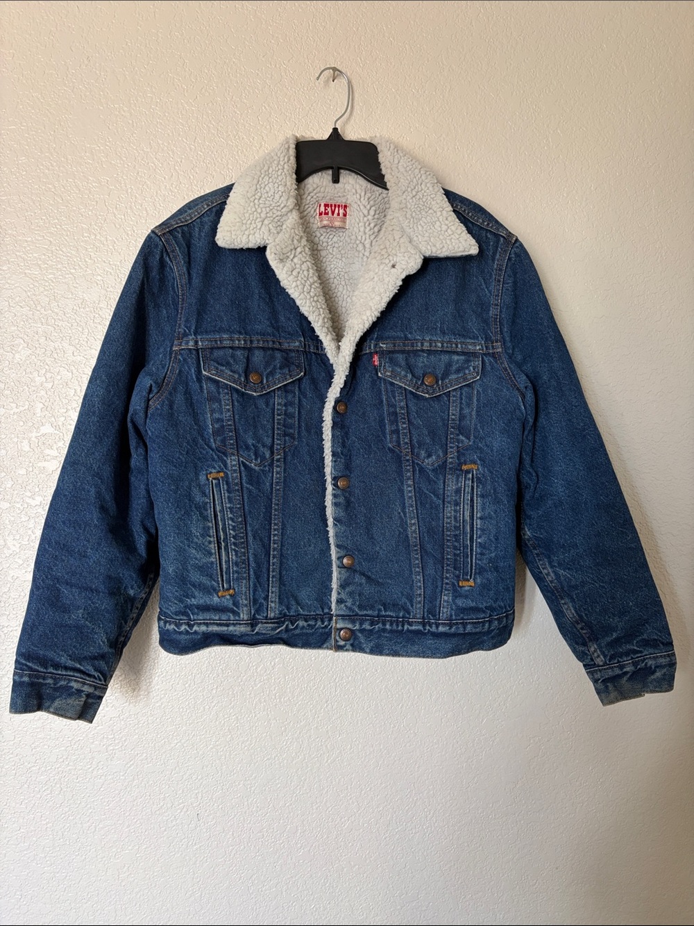 Levi's Vintage Blue Denim Trucker Jacket with White Sherpa Collar